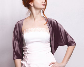 Velvet wedding bolero, dusky mellow mauve loose cut sleeve bridal oversized bridesmaids kimono style shrug