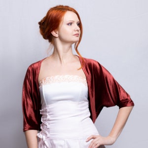 Red wedding bolero, velvet loose cut sleeve bridal oversized bridesmaids kimono style shrug