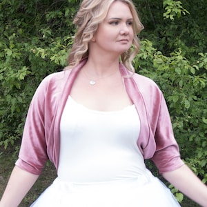 Silvery Pink Velvet Bridal Bolero: Kimono Sleeve Wedding Shrug