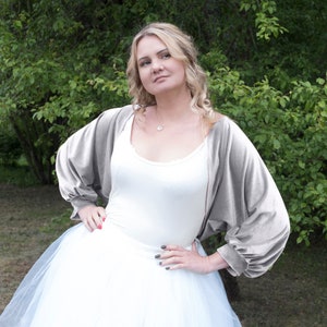 Gray velvet bolero, oversized puff sleeve sleeve shrug jacket, Loose bridal bridesmaids eveningwear shrug, wedding coverup