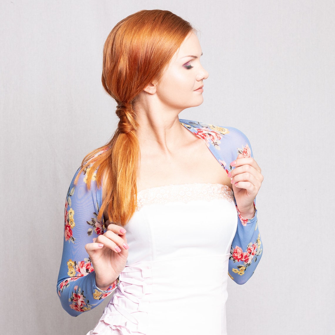 Sky Blue Bridal Shrug Floral Bohemian Wedding Bolero Etsy