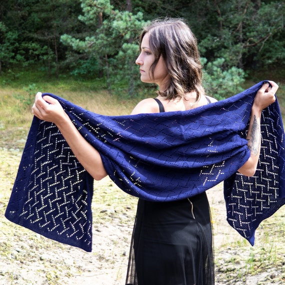 Navy Lace Knit Wedding Shawl Dark Blue Wedding Knit Shawl