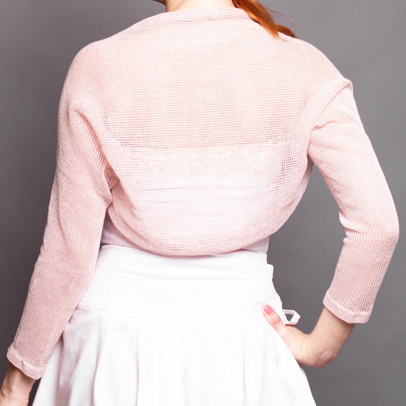 Pink Wedding Bolero Dusky Knit Linen Bridal Shrug Light Pink Etsy