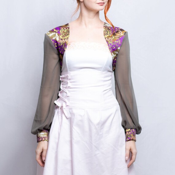 Purple Khaki Bridesmaids Chiffon Sleeve 
