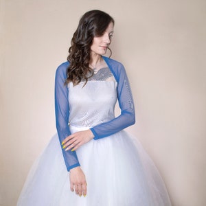 Night blue bolero, dark blue wedding bolero, blue Bridesmaids bolero, tulle bolero, deep sea blue bolero, blue mesh bridesmaids bolero