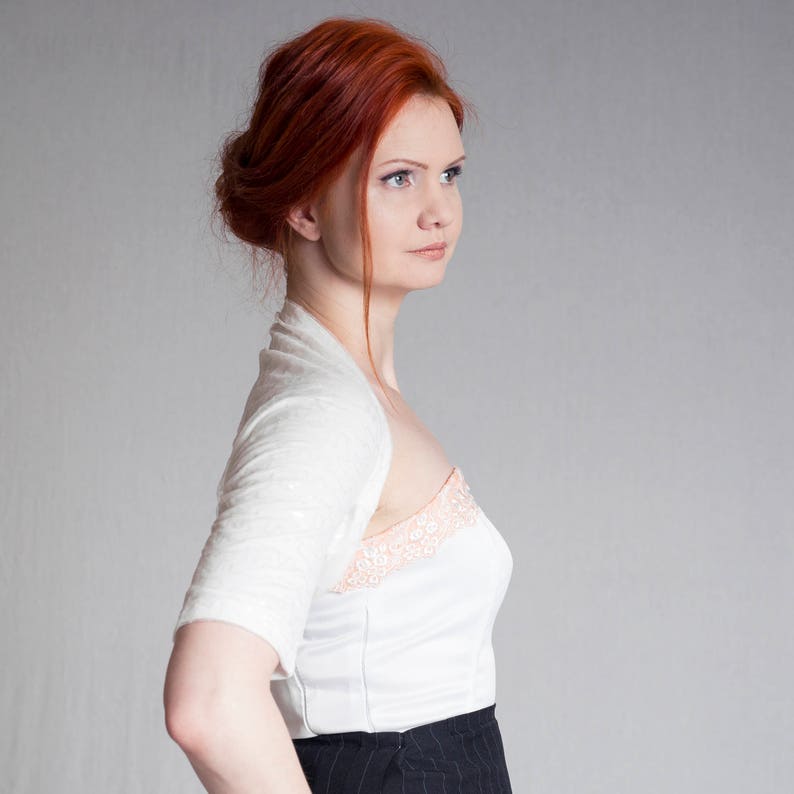 Sequin bridal shrug wedding bolero bridesmaids bolero White sequin shawl White Wedding bolero