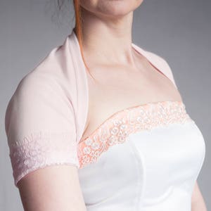 Light Pink Wedding Bolero: Cotton Jersey Lace Bridal Shrug