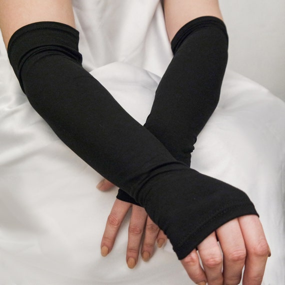 Black gloves Black long formal arm warmers Jersey stretch cotton gloves gothic long gloves black classic long gloves Etsy France