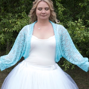 Blue lace bolero, Puff sleeve bridal bolero, Sheer wedding shrug, Something blue bridesmaids mesh shoulder coverup, wedding shawl