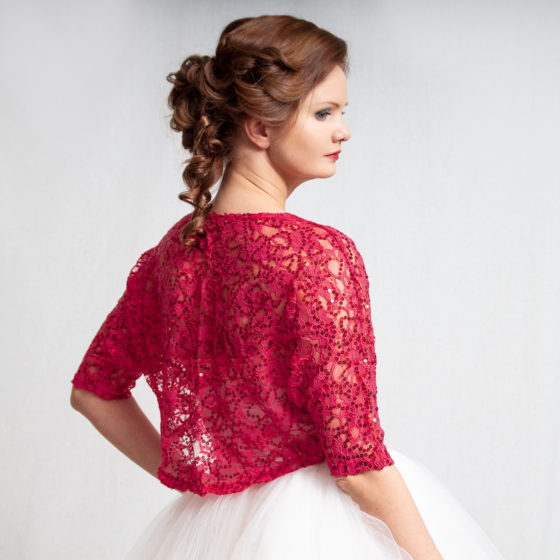 Rose Pink Bolero Sequin Lace Shrug Rose Pink Wedding Floral Etsy