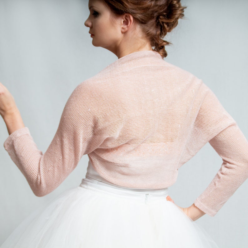 Pink Wedding Bolero Dusky Knit Linen Bridal Shrug Light Pink Etsy