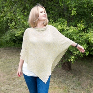 Mustard yellow and silver cotton mix poncho, Chunky metallic summer poncho, Heavy weight knitwear poncho, Resort wear