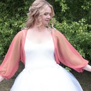 Pink bridal bolero, Puff sleeve tulle mesh bolero, Sheer wedding shrug, Pink bridesmaids mesh shoulder coverup, other colours too