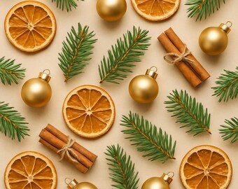 Composición navideña con naranjas secas y canela / Decoración festiva / Estética invernal acogedora / PNG AI para diseñadores y redes sociales