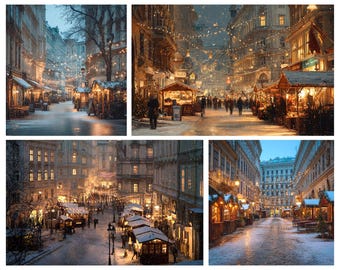 Arte del mercado navideño de Viena / Acogedoras escenas callejeras europeas (Descarga digital)