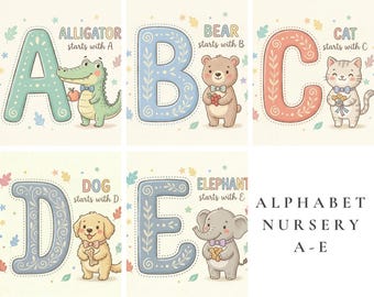 Láminas de animales con el alfabeto / Decoración de pared infantil con el alfabeto en acuarela (Descarga digital)