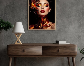 Fiery Goddess Portrait | Glam Digital Art | Modern Wall Print