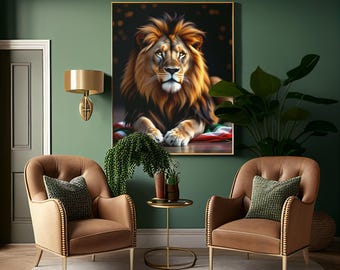 Powerful Lion Wall Art – Dramatic Digital Print