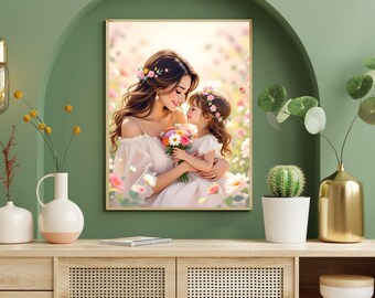 Mutter Tochter Portrait Art Set | Romantische Blumenwand Dekor (Digitaler Download)