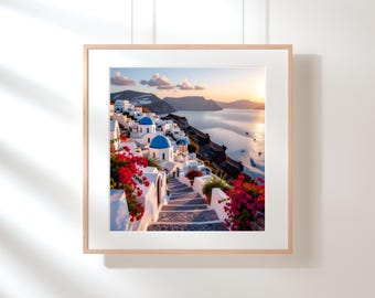 Santorini Dreams - Day, Sunset & Night Coastal Art Set