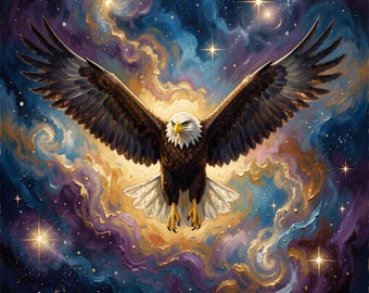 Majestic Eagle Cosmic Art Prints | Celestial Nebula Wall Art Set of 2