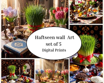 Persisch Haft Seen Wandkunst Set von 5, Nowruz-Dekordrucke, traditionelle Kunst