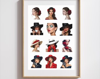 Elegant Woman Sticker Pack | Glam Fashion Girl Stickers | Digital Download (Set of 12)