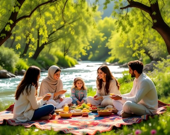 Persian Picnic Wall Art Set, Sizdah Be-dar Nowruz Decor, Spring Family Printable