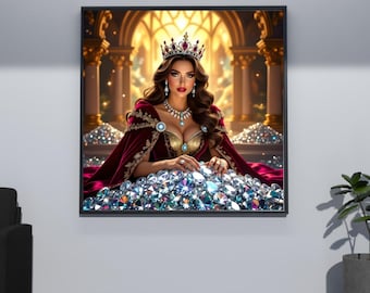 Königliche Königin Porträt, Elegante Kronendame, Goldener Palast, Glamouröse Schönheit Prinzessin Digital Download
