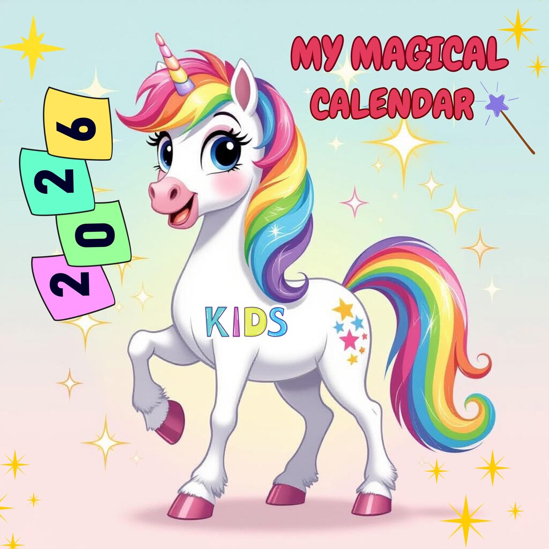 Magical Unicorn Kids Calendar 2026 | Printable Wall Art for Children ...