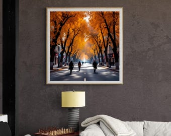 Teheraner Straßenherbst, Orangenbaum-Tunnel, verträumte Herbststadt, digitaler Download