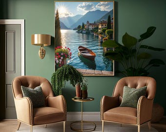 Italienische Gelassenheit – Sonnenuntergang am Comer See | Elegante Küsten Italien Wandkunst (3er Set)