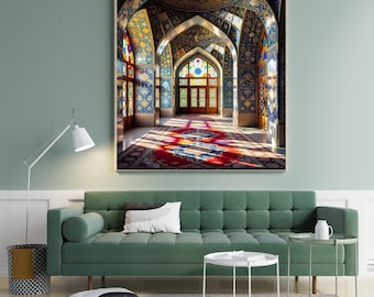 Isfahan Moschee Interior, persische Architektur Wandkunst, buntes Glaslicht, digitaler Download