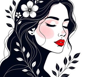 Minimalist Line Art Woman Prints, Abstract Female Face Portrait (Digital Download)