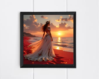 Woman Beach Wall Art Set Of 3 | Velvet Gown, Princess Decor (Digital Download)