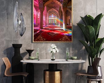 Rainbow Light Mosque Printable Wall Art | Persian Architecture | Colorful Stained Glass Interior