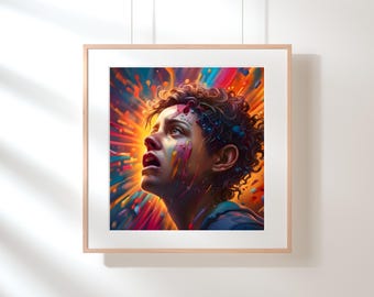 Vibrant Emotional Portrait | AI Abstract Color Splash Art | Digital Download