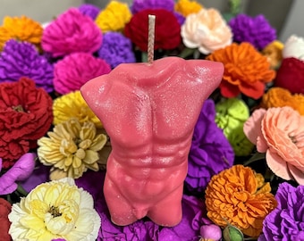 Male Torso Candle | Sculptural Body Wax Art | Pink Queer Decor Candle
