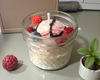 Strawberry Ice Cream Soy Candle, Dessert Candle in Mini Mason Jar