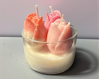 Sculpted Tulip Bouquet Candle | Soy Blend Floral Candle in Glass Vessel
