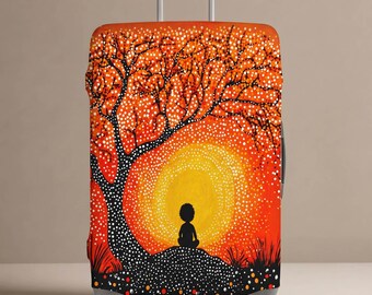 Aboriginal Dreaming Child Luggage Cover, Indigenous Sunset Art, Australian Orange Suitcase Protector Gift