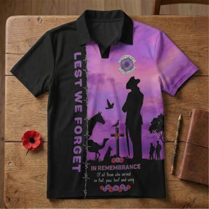 Animals of War Purple Remembrance Polo | April 25th Lest We Forget Veteran Memorial Gift