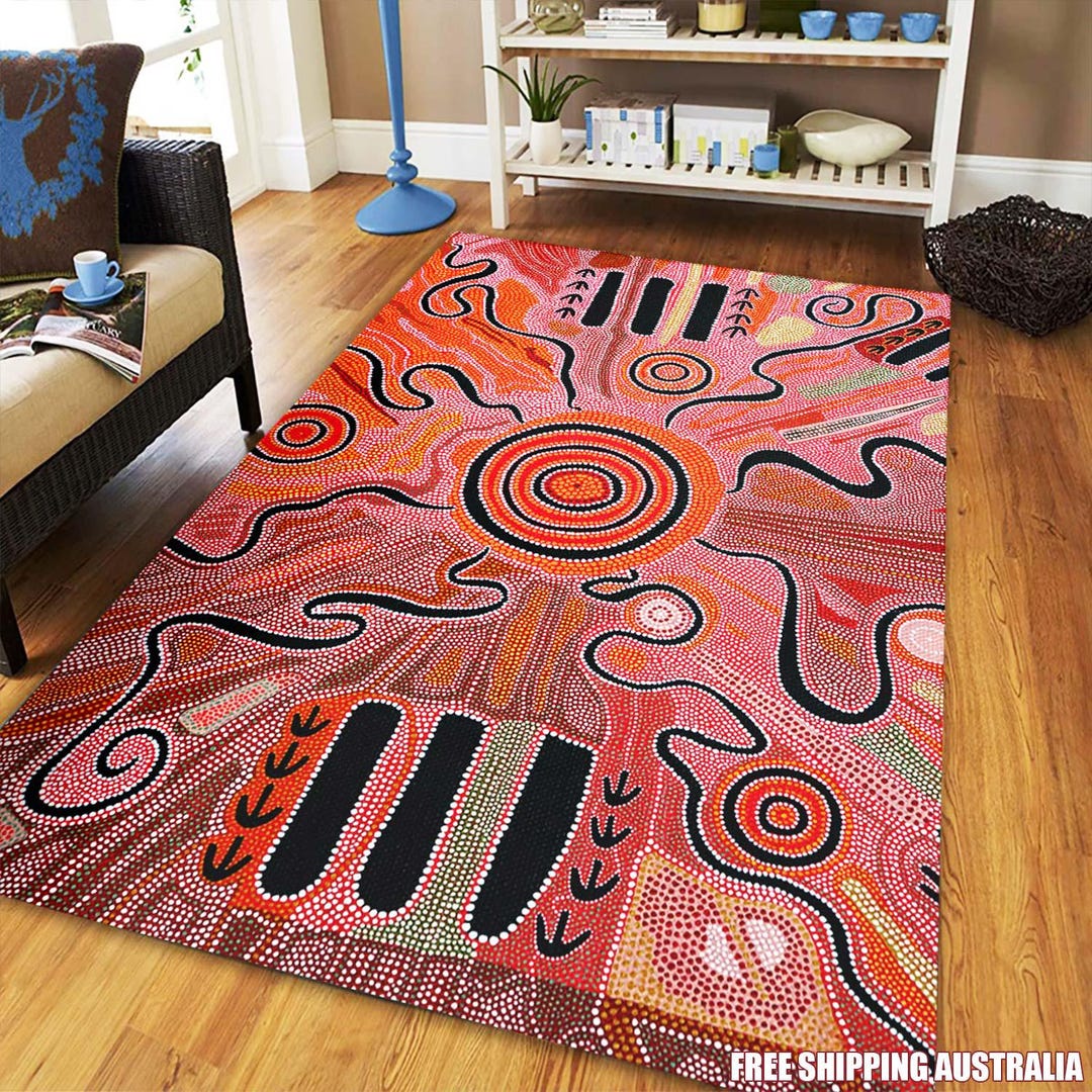 Aboriginal Dot Art Rug – Dreamtime Tribal Mat, Indigenous Living Room ...