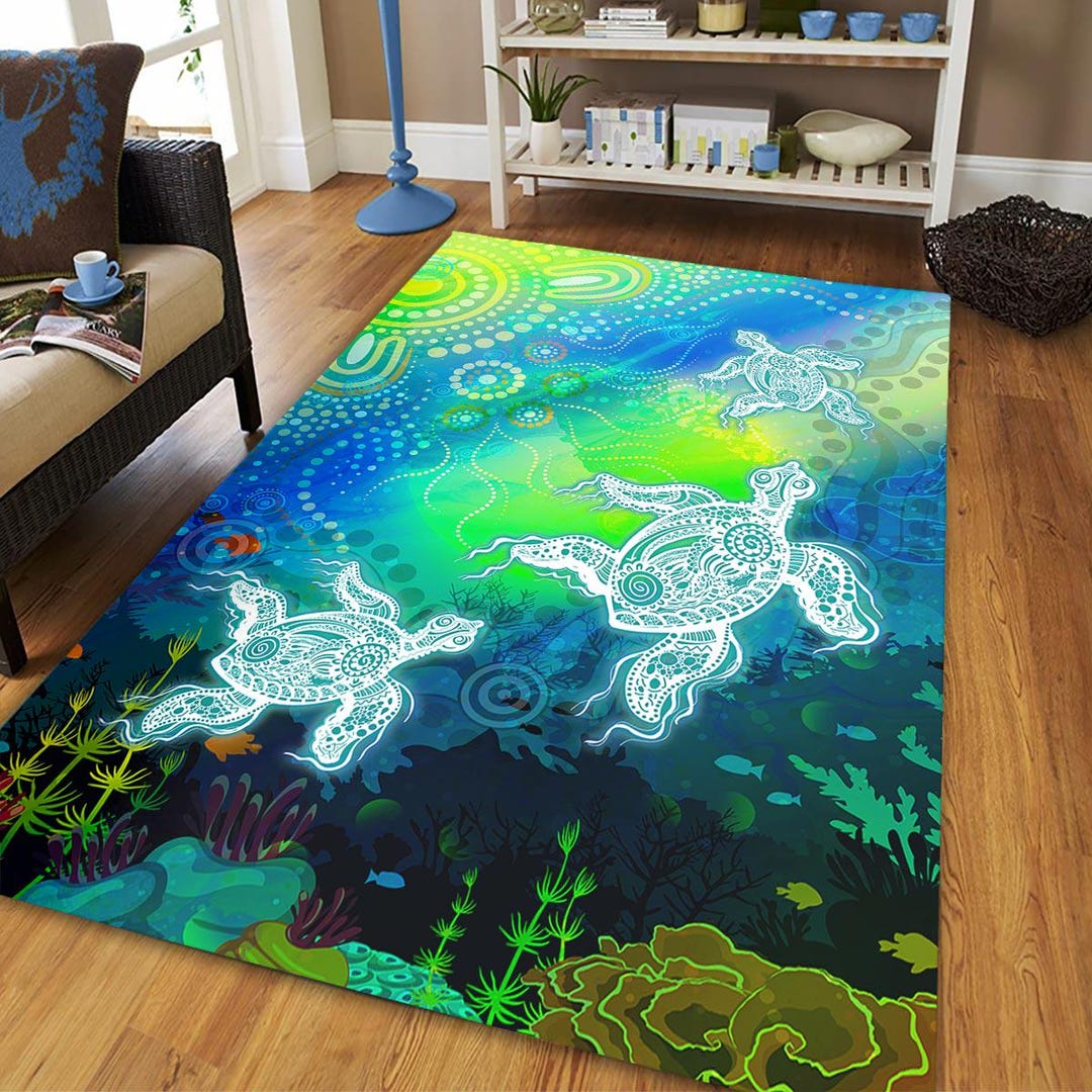 Aboriginal Inspired Turtles Area Rug - Ocean Spirit Dot Art Painting ...