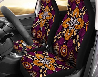 Aboriginal Car Seat Covers Full Set, Reunion Dot Art Footprints, Purple Indigenous Decor