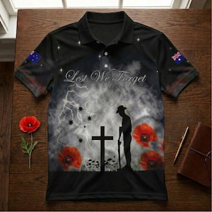 Remembrance Day Soldier Cross Memorial Polo - Lest We Forget Shirt - Australian Veteran Gift