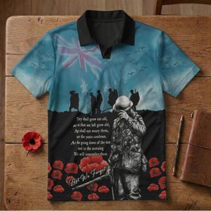 Australia April 25th Memorial Polo Shirt | Digger, Poppies, Ode of Remembrance Blue 3D Print