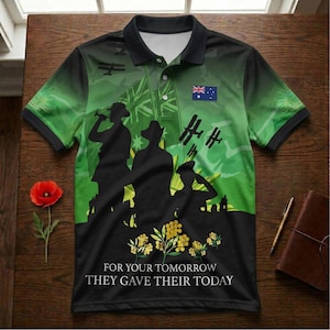 April 25th Polo Wattle Flower - Memorial Gift for Veterans - For Your Tomorrow Shirt