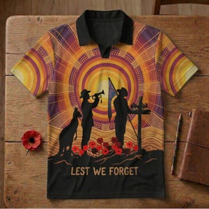 Indigenous April 25th Memorial Day Polo | Aboriginal Flag Dot Art First Nations Veteran Gift