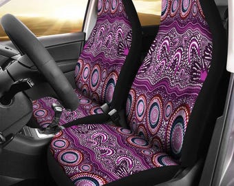 Aboriginal Car Seat Covers Set of 2, Purple Indigenous Australian Dot Art, Interior Decor